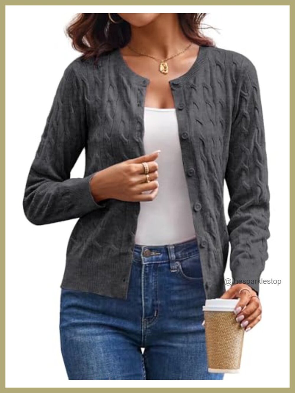 GRACE KARIN Cable Knit Cardigan Sweater Women Lightweight Fall Layer